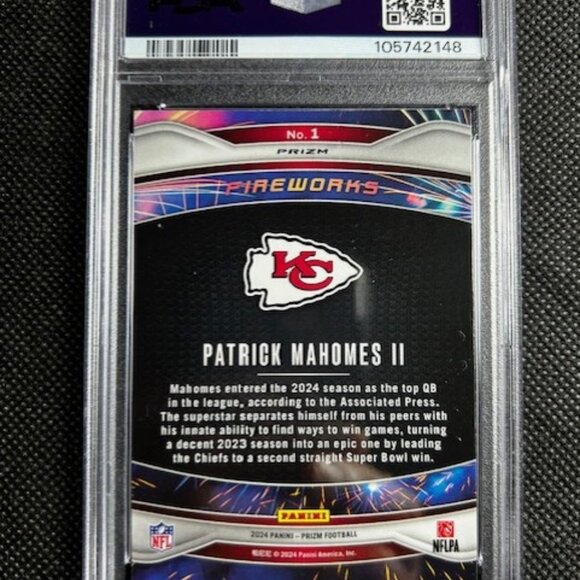 2024 Prizm PATRICK MAHOMES Silver Fireworks SP PSA 10 GEM MINT #1 KC CHIEFS - Picture 2 of 2